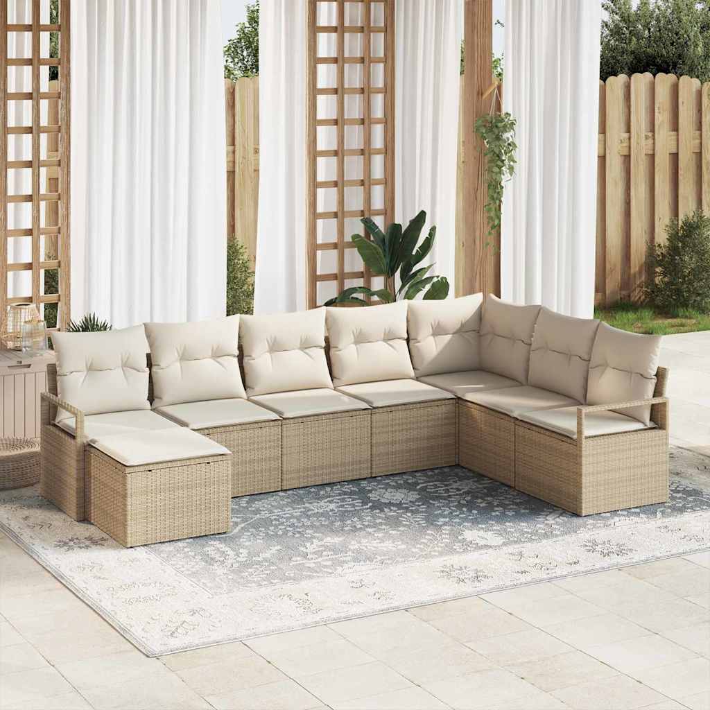 Garten-Sofa-Set mit Kissen mit Speicher 8 pcs Beige und Creme